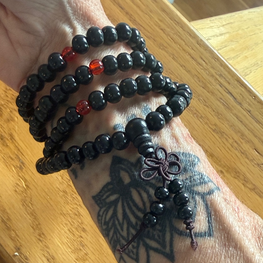 Black Beaded Wrap Bracelet Necklace prayer beads